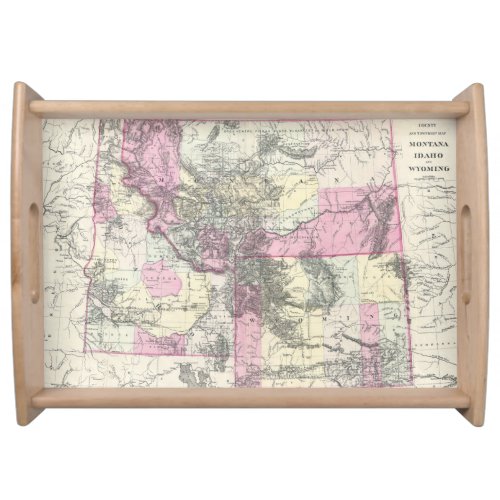 Vintage Map of Montana Wyoming and Idaho 1884 Serving Tray