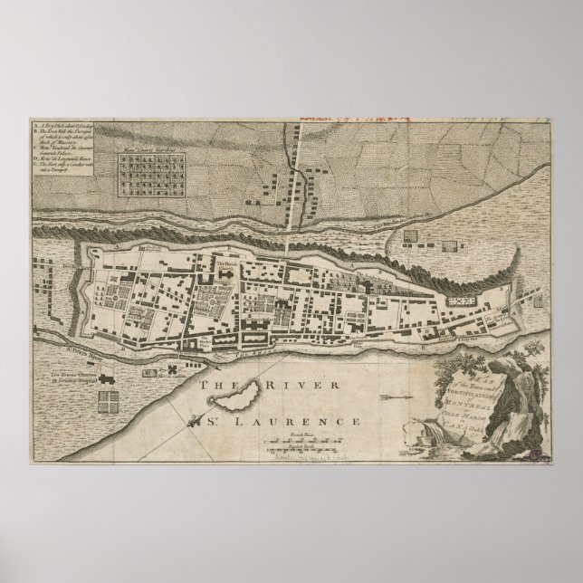 Vintage Map of Montreal (1758) Poster (Front)