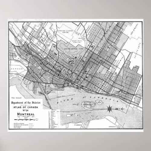 Vintage Map of Montreal 1906 BW Poster