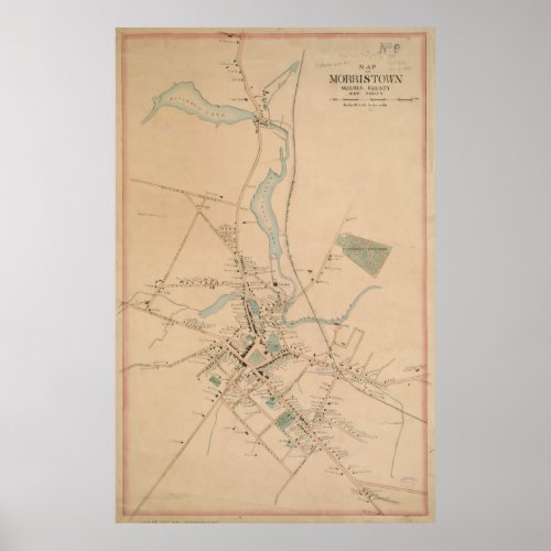 Vintage Map of Morristown NJ 1889 Poster