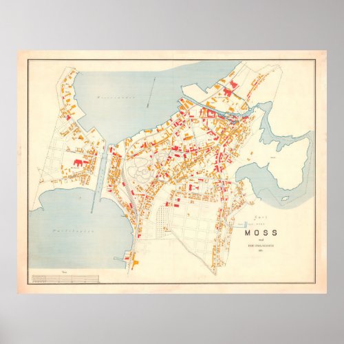 Vintage Map of Moss Norway 1904 Poster