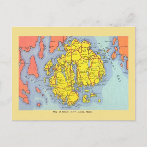 Vintage map of Mount Desert Island Maine Postcard