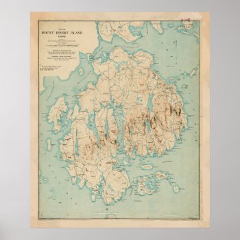 Vintage Map Of Mount Desert Island Me (1901) Poster by Alleycatshirts at Zazzle
