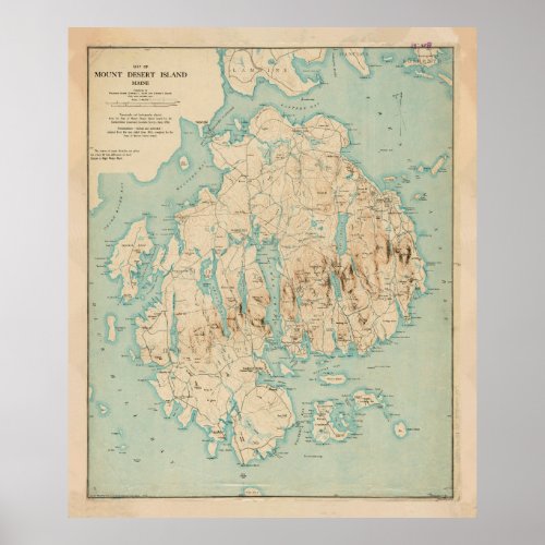 Vintage Map of Mount Desert Island ME 1901 Poster