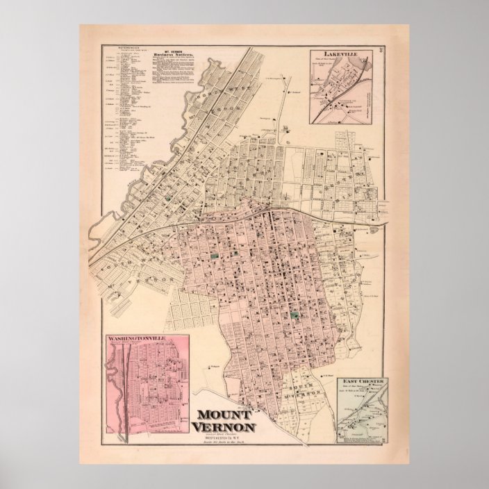 Vintage Map of Mount Vernon NY (1872) Poster