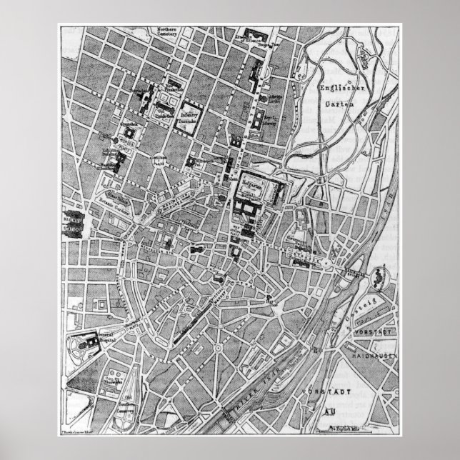 Vintage Map of Munich Germany (1884) Poster (Front)