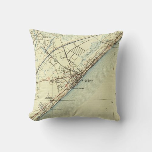 Vintage Map of Myrtle Beach South Carolina 1940 Throw Pillow