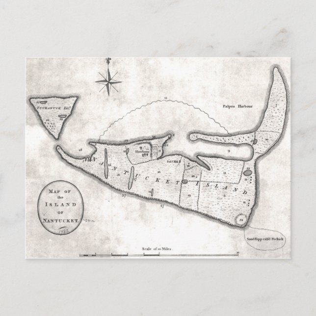 Vintage Map of Nantucket (1782) Postcard (Front)