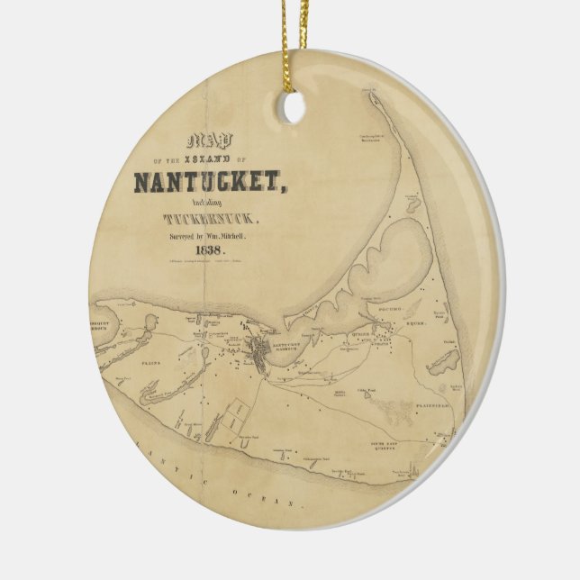 Vintage Map of Nantucket (1838) Ceramic Ornament (Left)