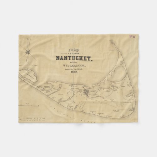 Vintage Map of Nantucket 1838 Fleece Blanket