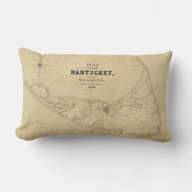 Vintage Map of Nantucket (1838) Lumbar Pillow (Front)