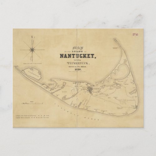 Vintage Map of Nantucket 1838 Postcard