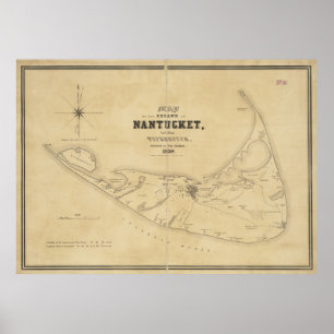 Vintage Map of Nantucket (1838) Poster