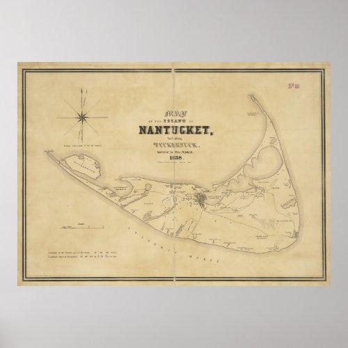 Vintage Map of Nantucket 1838 Poster