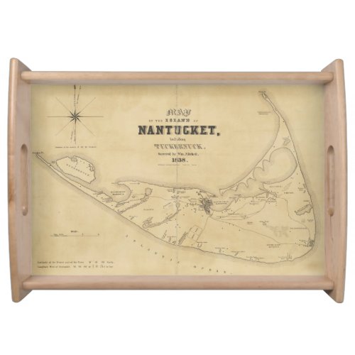 Vintage Map of Nantucket 1838 Serving Tray