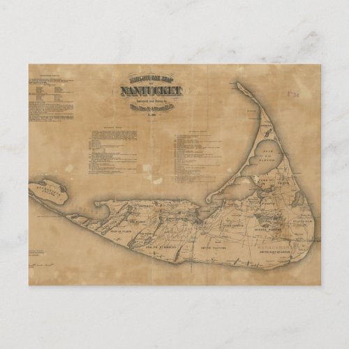 Vintage Map of Nantucket 1869 Postcard
