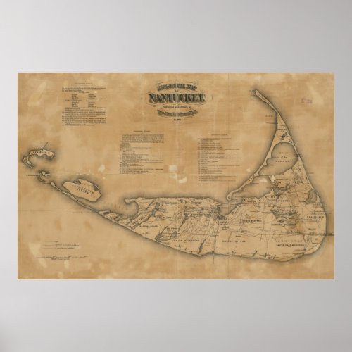 Vintage Map of Nantucket 1869 Poster