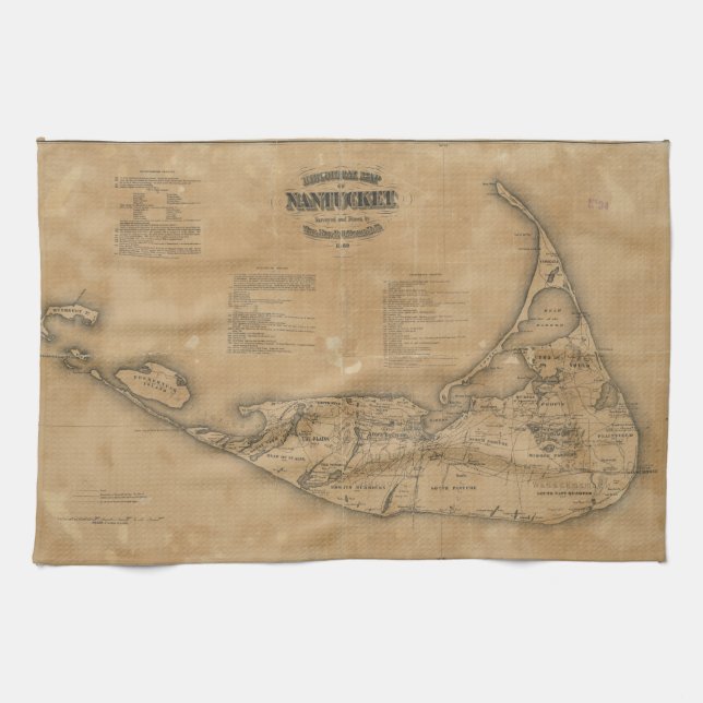 Vintage Map of Nantucket (1869) Towel (Horizontal)