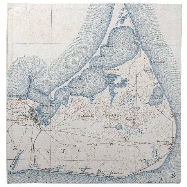 Vintage Map of Nantucket (1919) Napkin (Front)
