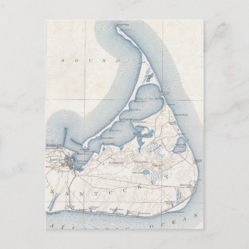 Vintage Map of Nantucket 1919 Postcard