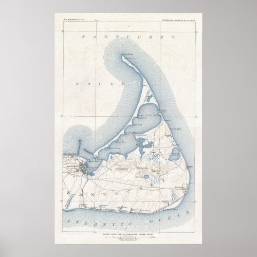 Vintage Map of Nantucket 1919 Poster