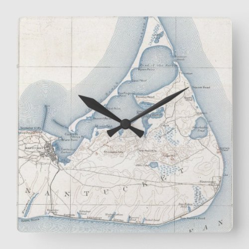 Vintage Map of Nantucket 1919 Square Wall Clock