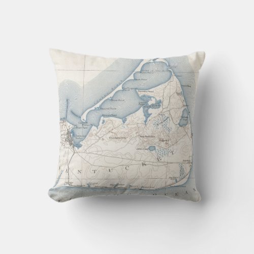Vintage Map of Nantucket 1919 Throw Pillow