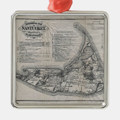 Vintage Map of Nantucket Metal Ornament