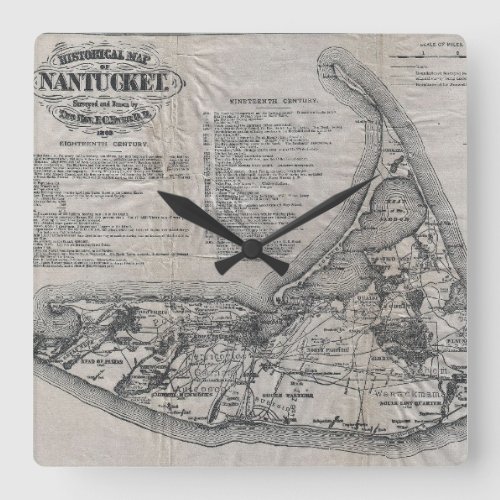 Vintage Map of Nantucket Square Wall Clock
