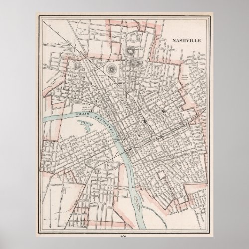 Vintage Map of Nashville Tennessee 1901 Poster