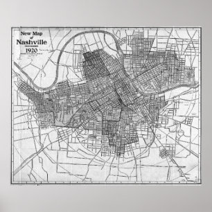 Vintage Map of Nashville Tennessee (1920) BW Poster