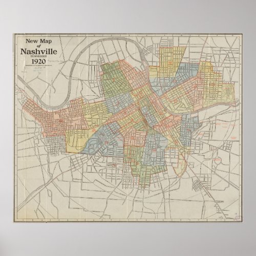 Vintage Map of Nashville Tennessee 1920 Poster