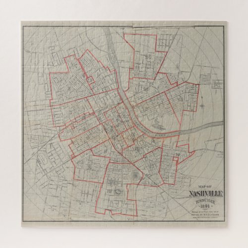 Vintage Map of Nashville TN 1891 Jigsaw Puzzle