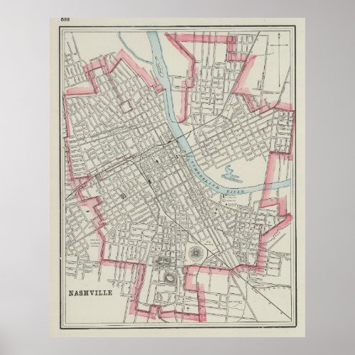 Vintage Map of Nashville TN 1901 Poster