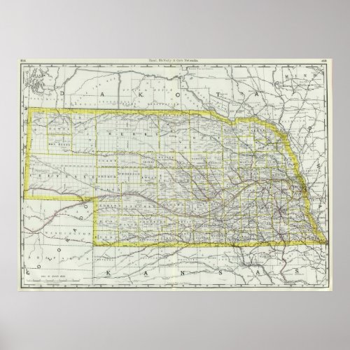 Vintage Map of Nebraska 1889 Poster