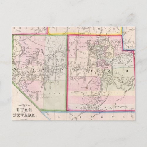 Vintage Map of Nevada and Utah 1866 Postcard