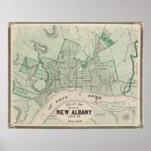 Vintage Map of New Albany IN 1876 Poster
