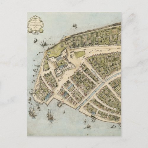 Vintage Map of New Amsterdam 1660 Postcard