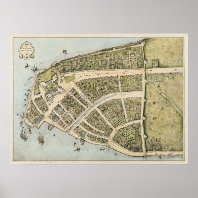 Vintage Map of New Amsterdam (1660) Poster (Front)