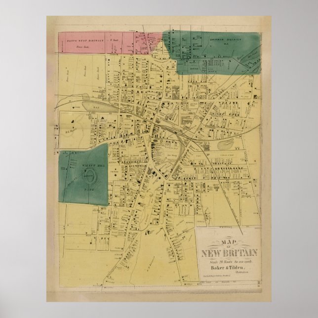 Vintage Map of New Britain CT (1869) Poster (Front)