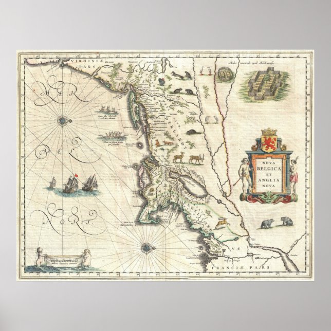 Vintage Map of New England (1635) Poster (Front)