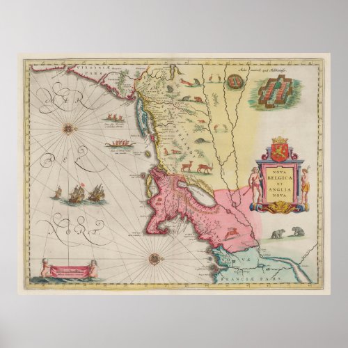 Vintage Map of New England 1665 Poster