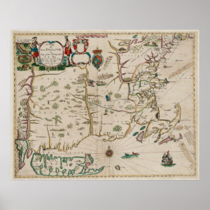 Vintage Map of New England (1675) Poster