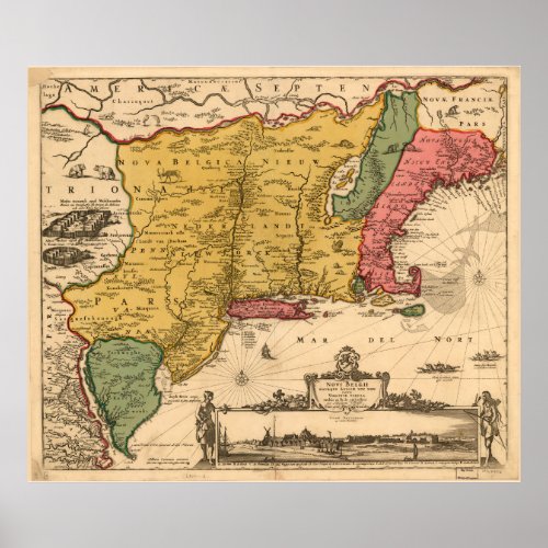 Vintage Map of New England 1685 Poster