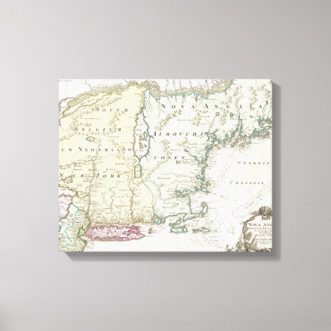 Vintage Map of New England (1716) Canvas Print (Front)