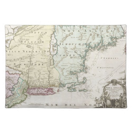 Vintage Map of New England 1716 Cloth Placemat