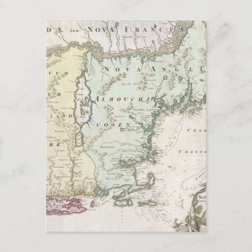 Vintage Map of New England 1716 Postcard