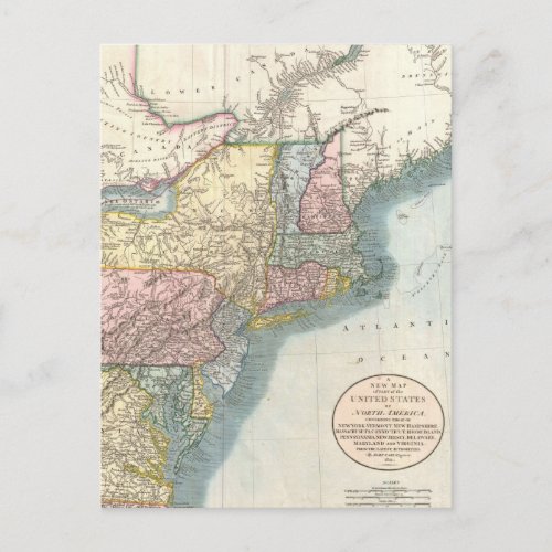 Vintage Map of New England 1821 Postcard