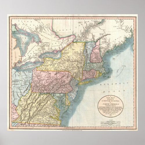 Vintage Map of New England 1821 Poster