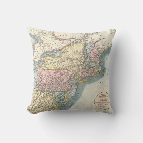 Vintage Map of New England 1821 Throw Pillow